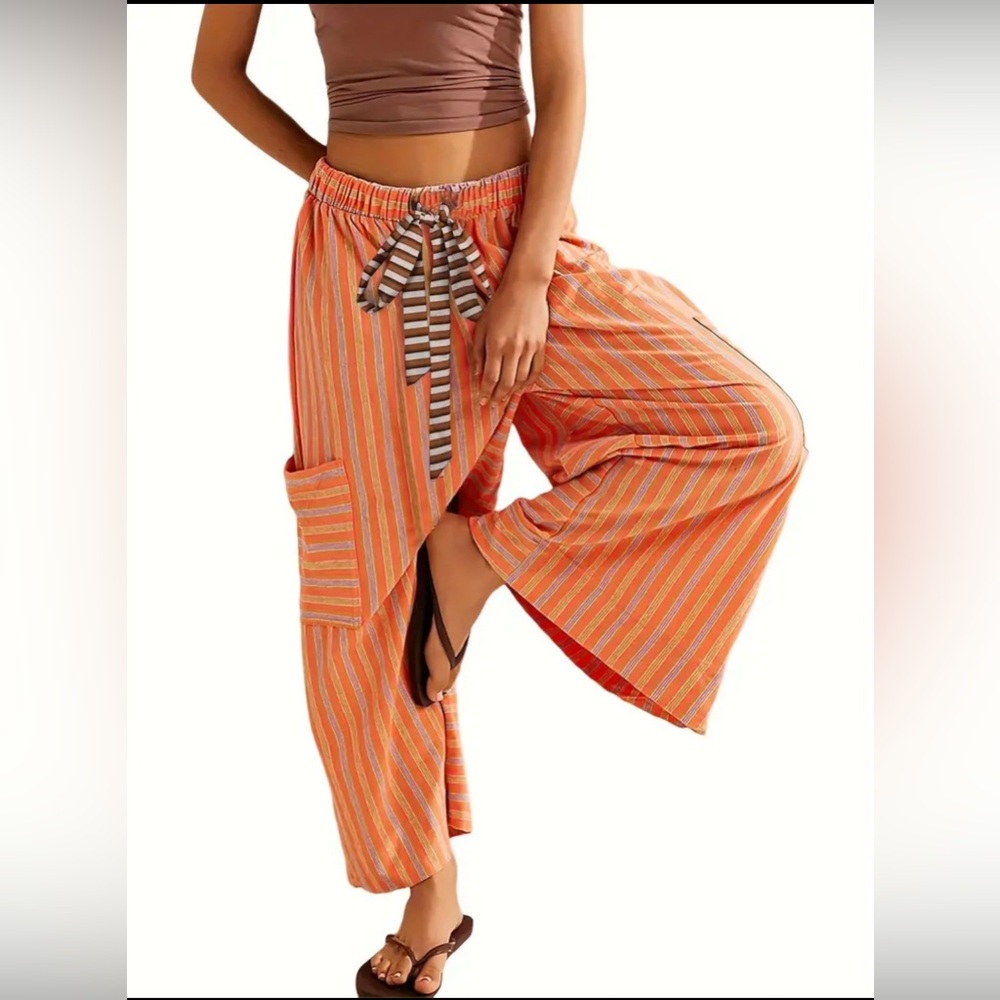 Striped Orange Wide-Leg Pants
